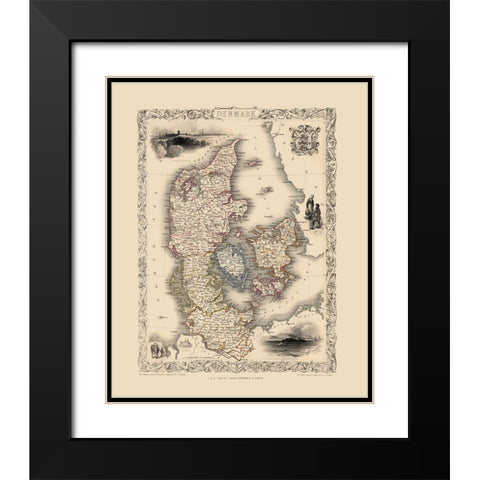 Scandinavia Denmark - Tallis 1851 Black Modern Wood Framed Art Print with Double Matting by Tallis