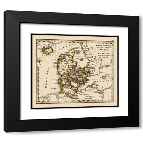 Scandinavia Denmark Iceland - Stieler 1852 Black Modern Wood Framed Art Print with Double Matting by Stieler