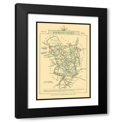 Derbyshire County England - Cary 1792 Black Modern Wood Framed Art Print with Double Matting by Cary