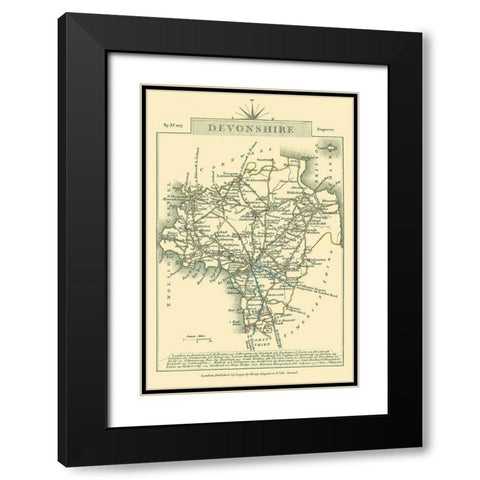 Devonshire County England - Cary 1792 Black Modern Wood Framed Art Print with Double Matting by Cary