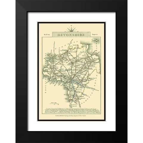 Devonshire County England - Cary 1792 Black Modern Wood Framed Art Print with Double Matting by Cary