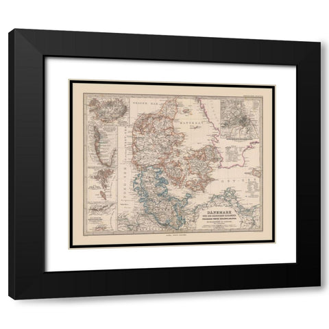 Denmark - Stieler 1885 Black Modern Wood Framed Art Print with Double Matting by Stieler