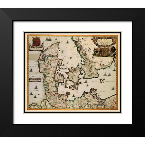 Scandinavia Denmark - Blaeu 1662 Black Modern Wood Framed Art Print with Double Matting by Blaeu