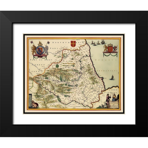 Durham England - Blaeu 1645 Black Modern Wood Framed Art Print with Double Matting by Blaeu
