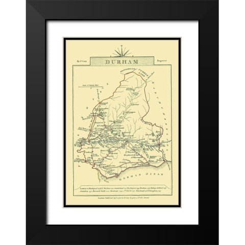 Durham County England - Cary 1792 Black Modern Wood Framed Art Print with Double Matting by Cary