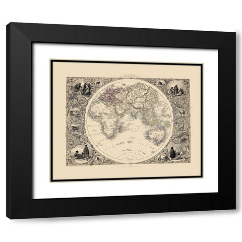 Eastern Hemisphere - Tallis 1851 Black Modern Wood Framed Art Print with Double Matting by Tallis