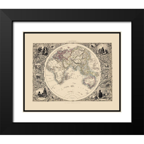 Eastern Hemisphere - Tallis 1851 Black Modern Wood Framed Art Print with Double Matting by Tallis