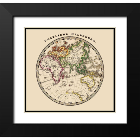 Eastern Hemisphere - Stieler 1852 Black Modern Wood Framed Art Print with Double Matting by Stieler