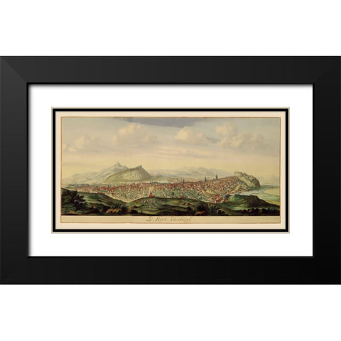 Edinburgh Scotland Panoramic Great Britain - 1690 Black Modern Wood Framed Art Print with Double Matting by Unknown