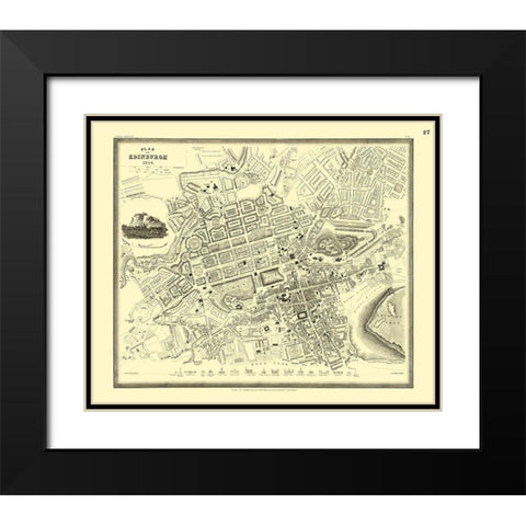 Edinburgh Plan Great Britain - Meyers 1844 Black Modern Wood Framed Art Print with Double Matting by Meyers