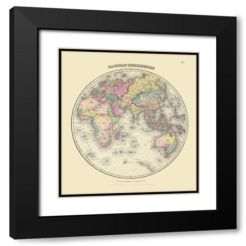 Eastern Hemisphere - Colton 1855 Black Modern Wood Framed Art Print with Double Matting by Colton