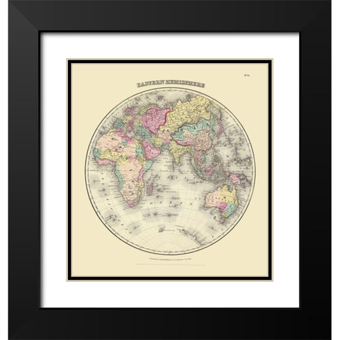 Eastern Hemisphere - Colton 1855 Black Modern Wood Framed Art Print with Double Matting by Colton