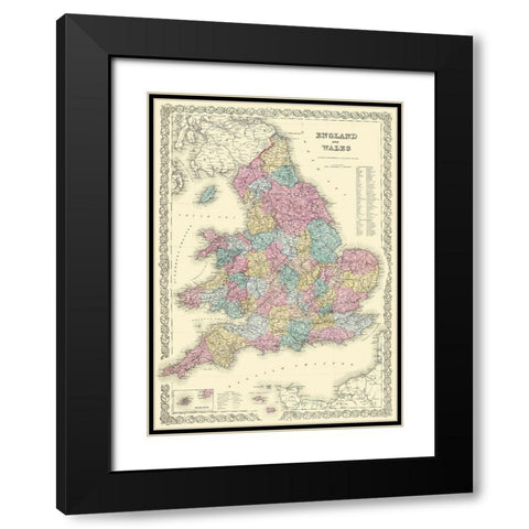Great Britain England Wales - Colton 1855 Black Modern Wood Framed Art Print with Double Matting by Colton