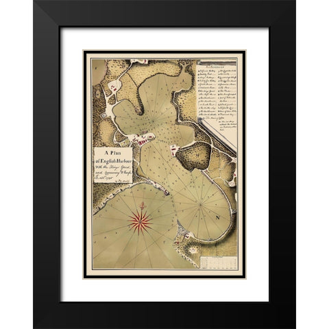 Caribbean English Harbour Antigua Nautical Black Modern Wood Framed Art Print with Double Matting by Talbot