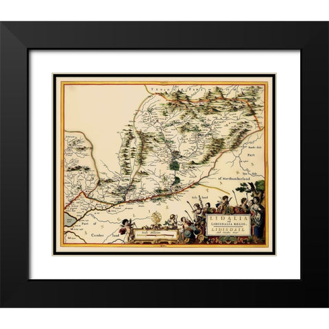 Great Britain England Scotland Border - Blaeu 1654 Black Modern Wood Framed Art Print with Double Matting by Blaeu