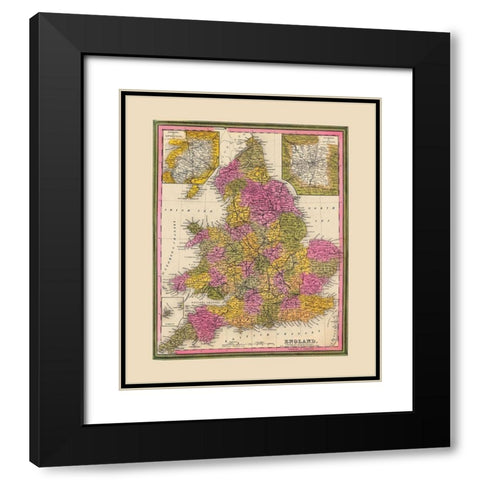Great Britain England - Mitchell 1846 Black Modern Wood Framed Art Print with Double Matting by Mitchell