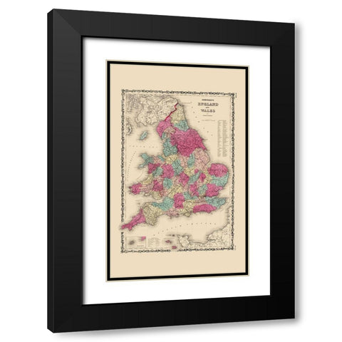 Great Britain England Wales - Johnson 1860 Black Modern Wood Framed Art Print with Double Matting by Johnson