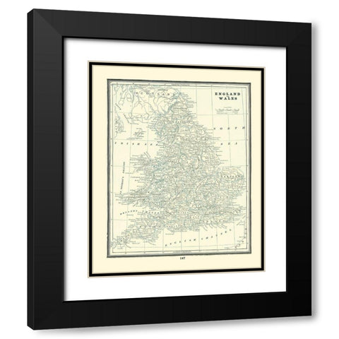 Great Britain England Wales - Rathbun 1893 Black Modern Wood Framed Art Print with Double Matting by Rathbun