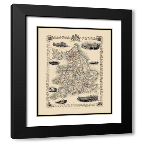 Great Britain England Wales - Tallis 1851 Black Modern Wood Framed Art Print with Double Matting by Tallis