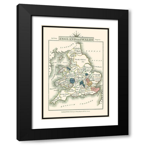 Great Britain England Wales - Cary 1792 Black Modern Wood Framed Art Print with Double Matting by Cary