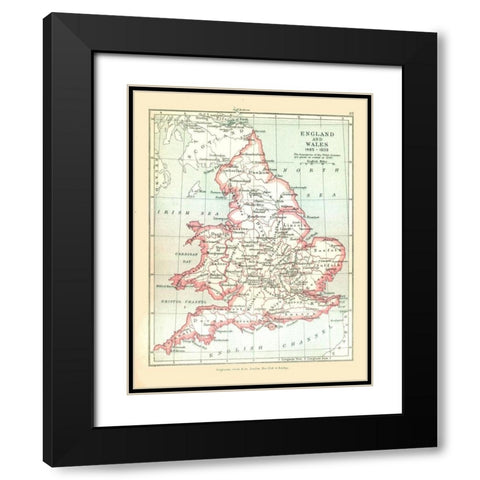England Wales 1543 - Gardiner 1902 Black Modern Wood Framed Art Print with Double Matting by Gardiner