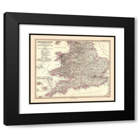 England Wales - Stieler 1885 Black Modern Wood Framed Art Print with Double Matting by Stieler