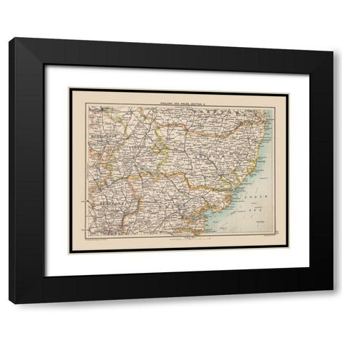 Southern England - Bartholomew 1892 Black Modern Wood Framed Art Print with Double Matting by Bartholomew