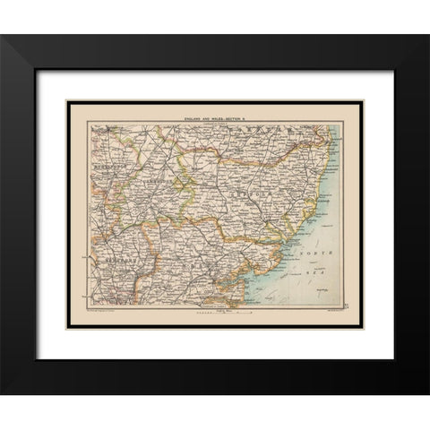 Southern England - Bartholomew 1892 Black Modern Wood Framed Art Print with Double Matting by Bartholomew