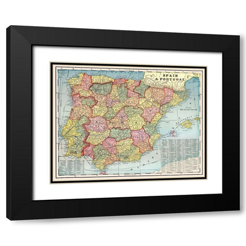 Iberian Peninsula Spain Portugal - Cram 1898 Black Modern Wood Framed Art Print with Double Matting by Cram