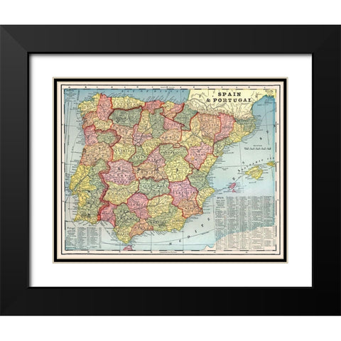 Iberian Peninsula Spain Portugal - Cram 1898 Black Modern Wood Framed Art Print with Double Matting by Cram