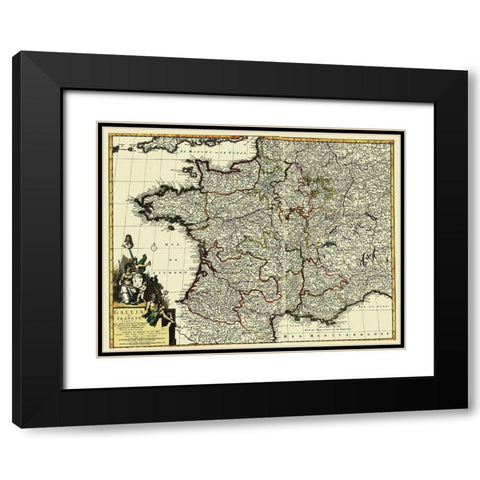 Western Part Europe with France - 1653 Black Modern Wood Framed Art Print with Double Matting by Unknown