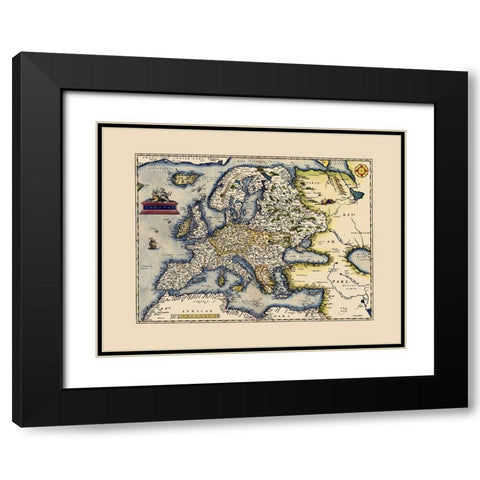 Europe - Ortelius 1570 Black Modern Wood Framed Art Print with Double Matting by Ortelius