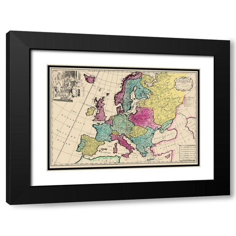 Ireland France Germany Hungary Spain - Senex 1740 Black Modern Wood Framed Art Print with Double Matting by Senex