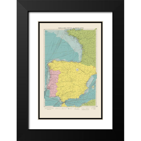 Western Ports France Spain Portugal - Hammond 1922 Black Modern Wood Framed Art Print with Double Matting by Hammond