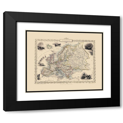 Europe - Tallis 1851 Black Modern Wood Framed Art Print with Double Matting by Tallis