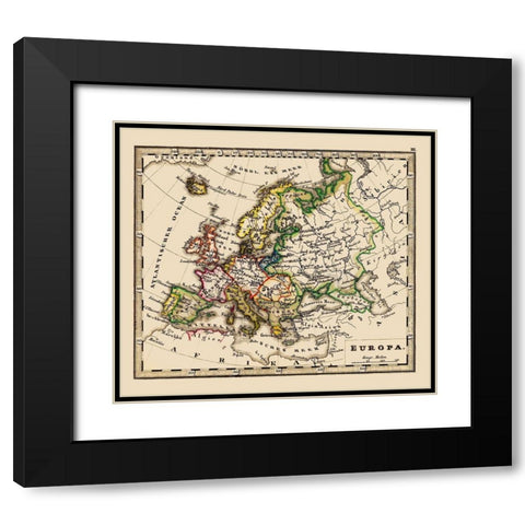 Europe - Stieler 1852 Black Modern Wood Framed Art Print with Double Matting by Stieler