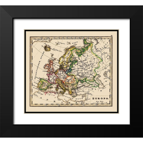 Europe - Stieler 1852 Black Modern Wood Framed Art Print with Double Matting by Stieler