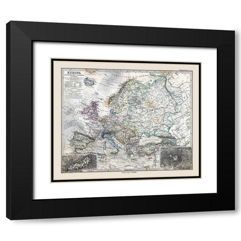 Europe - Stieler 1885 Black Modern Wood Framed Art Print with Double Matting by Stieler