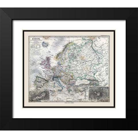 Europe - Stieler 1885 Black Modern Wood Framed Art Print with Double Matting by Stieler