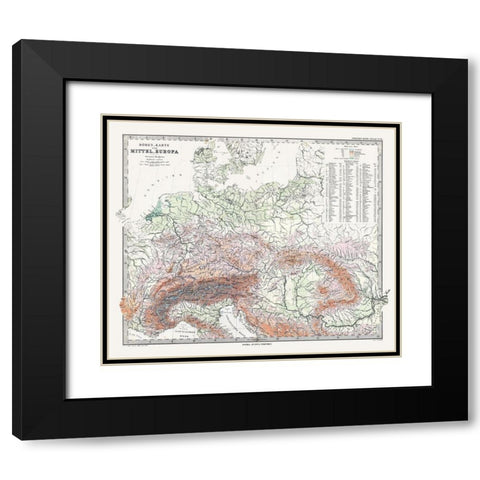 Central Europe Elevations- Stieler 1885 Black Modern Wood Framed Art Print with Double Matting by Stieler