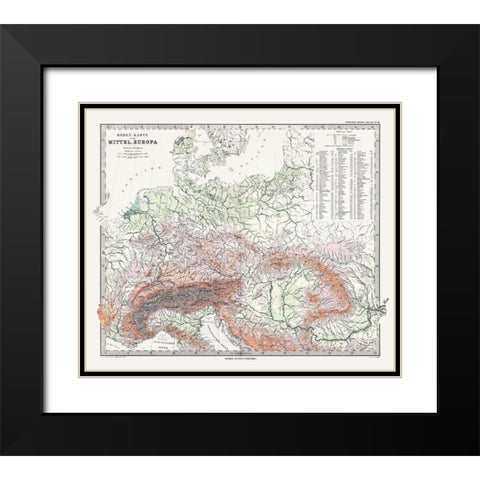 Central Europe Elevations- Stieler 1885 Black Modern Wood Framed Art Print with Double Matting by Stieler