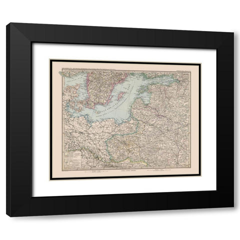 Europe Baltic Sea Surroundings - Stieler 1885 Black Modern Wood Framed Art Print with Double Matting by Stieler