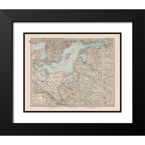 Europe Baltic Sea Surroundings - Stieler 1885 Black Modern Wood Framed Art Print with Double Matting by Stieler