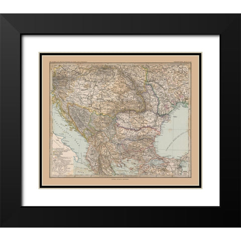Southeast Europe - Stieler 1885 Black Modern Wood Framed Art Print with Double Matting by Stieler