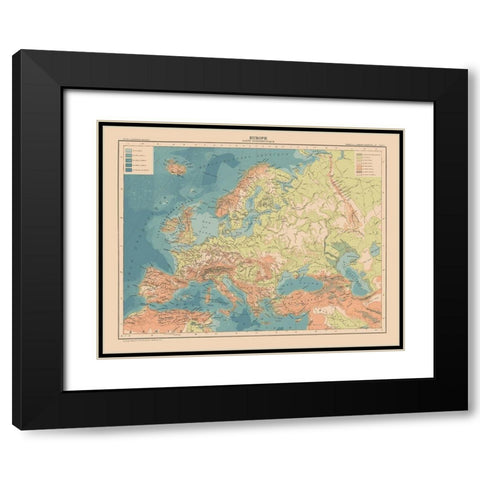 Hypsometric Europe - Schrader 1908 Black Modern Wood Framed Art Print with Double Matting by Schrader