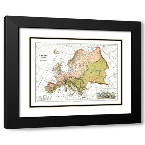 Physical Europe - Cortambert 1880 Black Modern Wood Framed Art Print with Double Matting by Cortambert