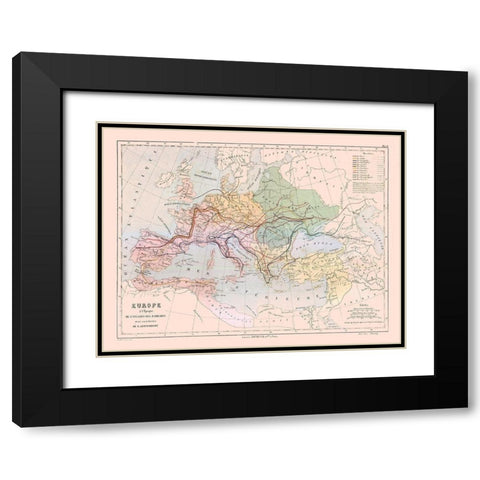 Europe Barbarian Invasions - Cortambert 1880 Black Modern Wood Framed Art Print with Double Matting by Cortambert