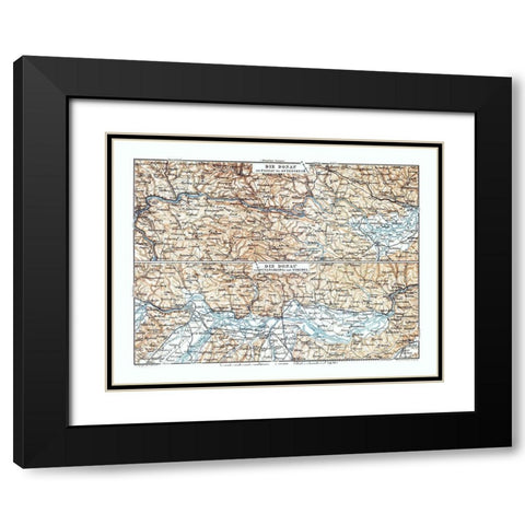 Europe Danube River Germany Austria - Baedeker Black Modern Wood Framed Art Print with Double Matting by Baedeker