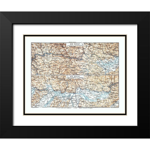 Europe Danube River Germany Austria - Baedeker Black Modern Wood Framed Art Print with Double Matting by Baedeker