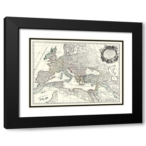 Roman Empire Europe - Vaugondy 1757 Black Modern Wood Framed Art Print with Double Matting by Vaugondy